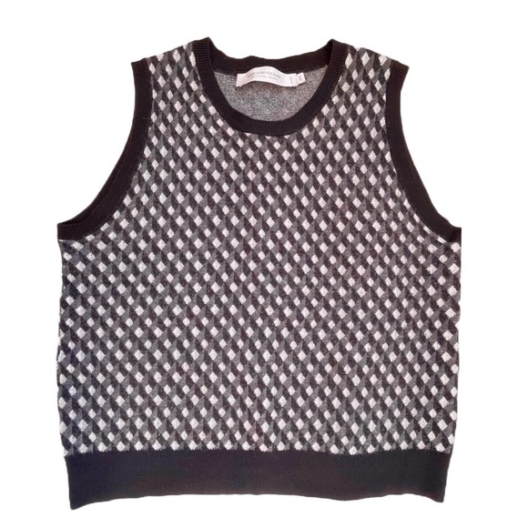 Simons Sweaters - Simons Contemporaine Geo Mosaic Vest, Wool Blend, Grey and Black, Size Medium